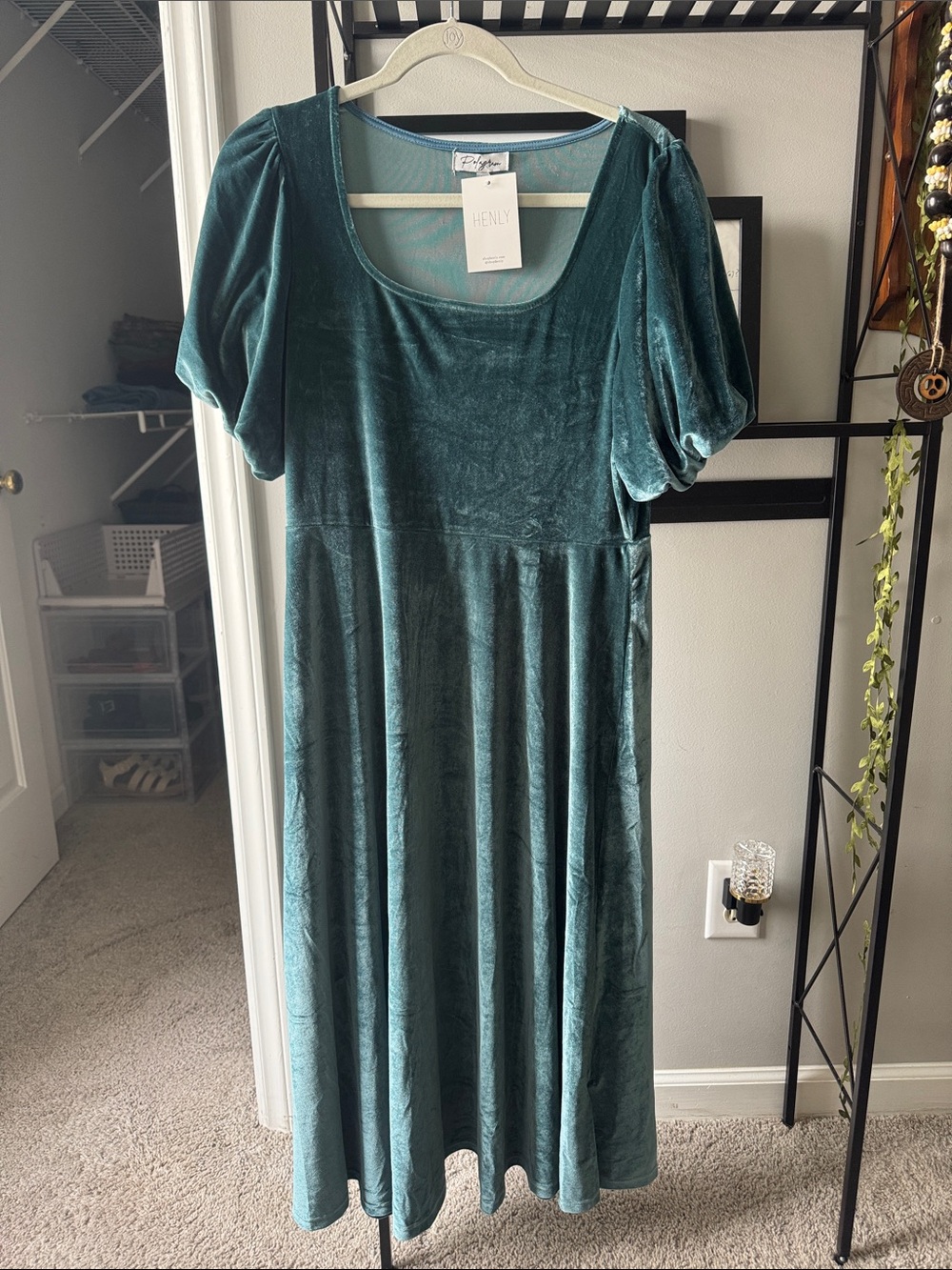 Teal velvet babydoll dress